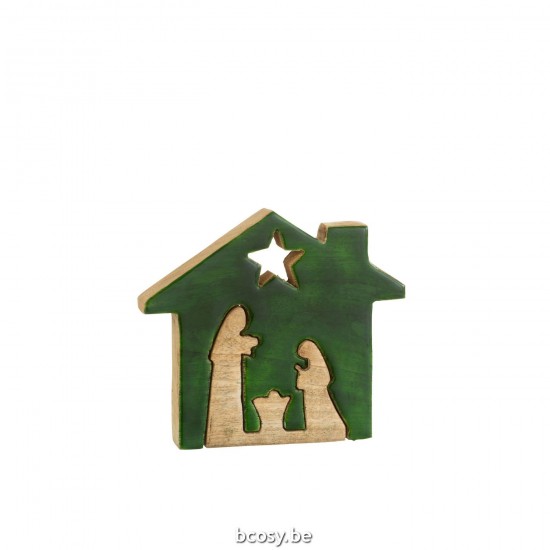 J Line Creche House Wood Green Natural Large cribs nativity scenes.