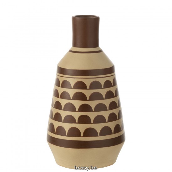 J Line vases Jolipa Vase Motif Demi Cercles Terre Cuite Blanc Brun.