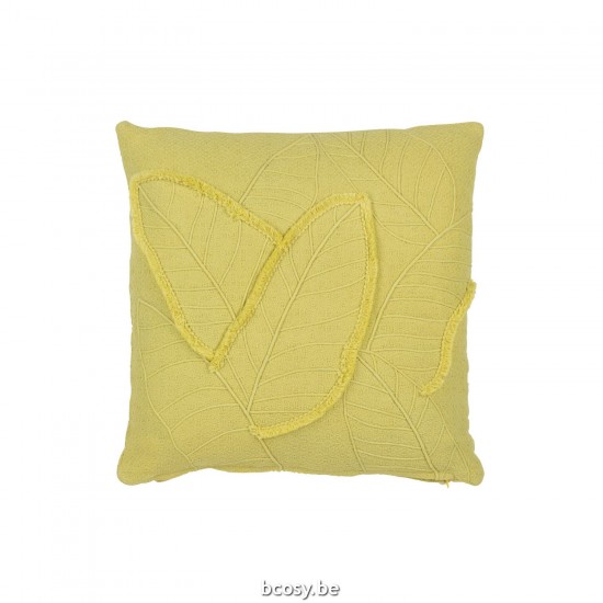 J Line Cushion Leaves Cotton Lemon Green cushion.