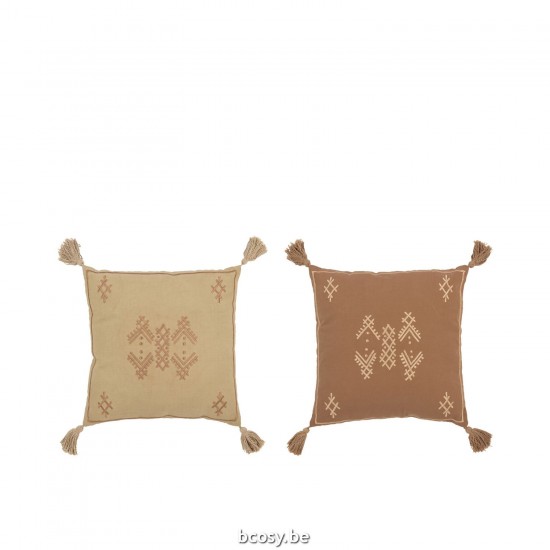 J Line coussins Jolipa Coussin Motifs Ethniques Floches Sable Marron Small Assortiment De 2.
