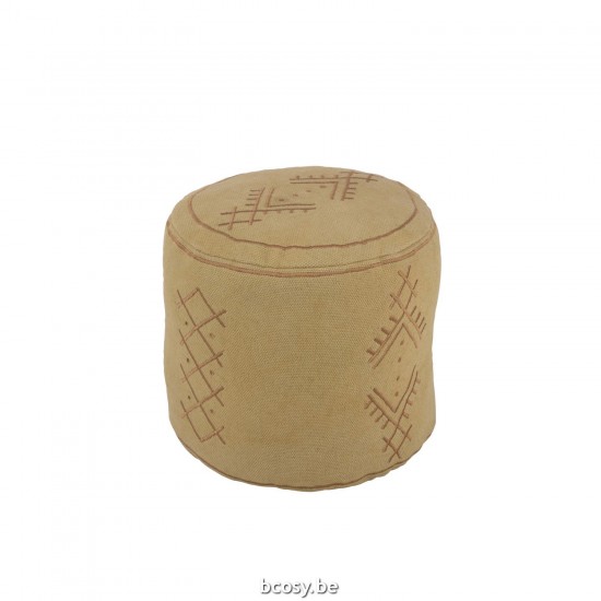 J Line Pouf Cylinder Ethnic Patterns Cotton Sand hassocks footstools.