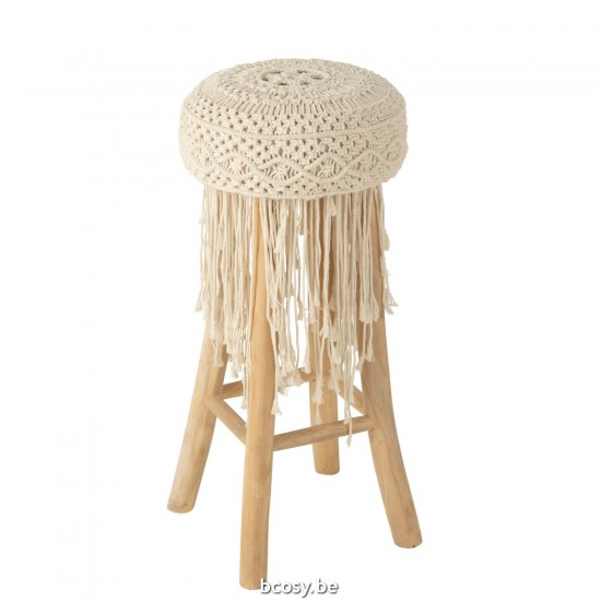 J Line Stool Fringes Wood Macrame White bar chairs stools.