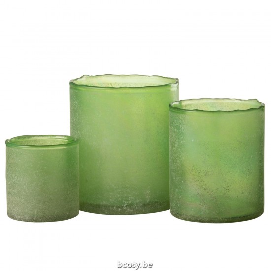 J Line Set Of 3 Tealight Ruby Glass Green tea lights holders.