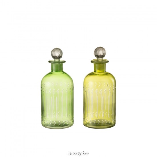 Jline Karaf Bladeren Glas Groen Large Assortiment Van Twee.