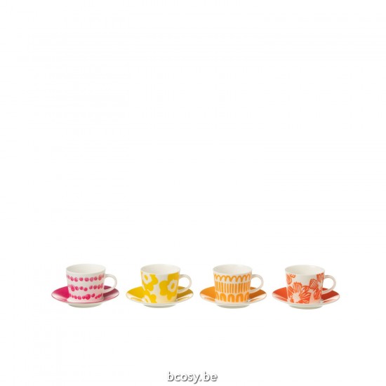 Jline Set 4 Tassen Schotel Doos Keramiek Mix Small.
