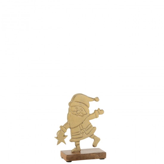 J Line Babbo Natale Stella Piede Alluminio Legno Oro Small Santa Claus Estrella Sobre Base Aluminio Madera Oro Small.