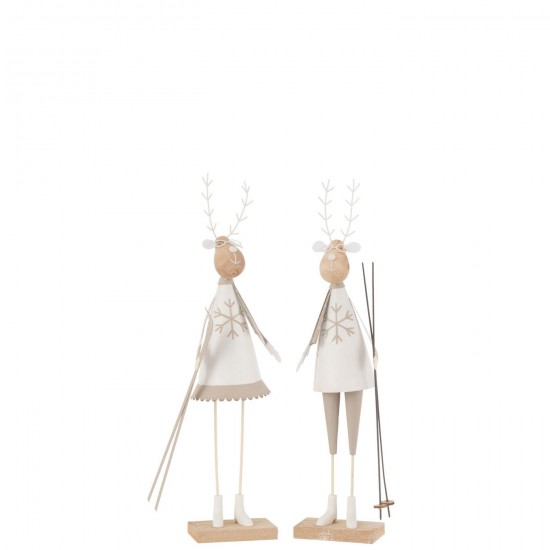 J Line Renna Deco Maschio Femmina Metallo Legno Bianco Beige Small Assortimento Di 2 Reno Niño Niña Metal Madera Blanco Beige .