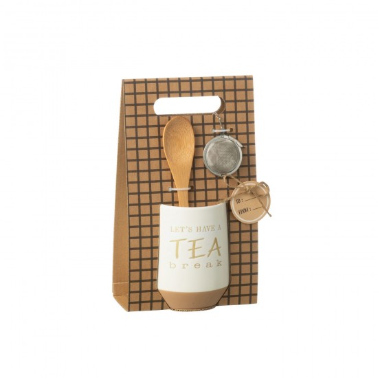 Jline Taza De Te Cuchara Bola Infusora Ceramica Blanco.