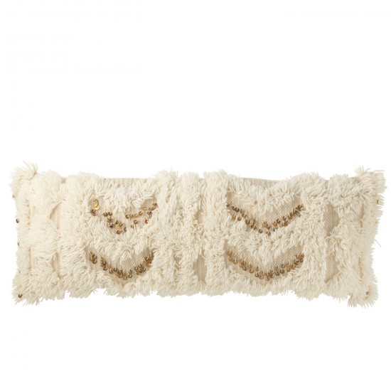 Jline Cojín Rectangular Flechas Lentejuelas Lana Algodón Crema Oro.