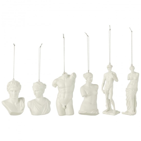 J Line Scatola 6 Statuette Da Appendere Resina Bianco Caja De 6 Colgantes Estatua Romana Resina Blanco.