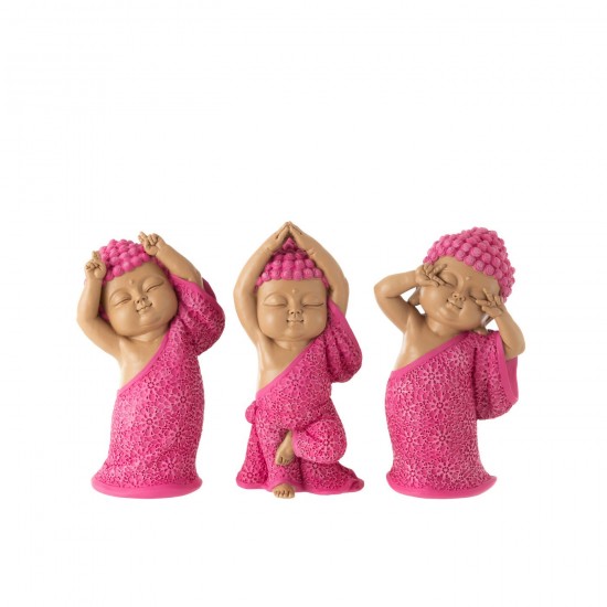 J Line Monaco Divertente Resina Rosa Assortimento Di 3 Monje Divertido Resina Rosa Ass3.
