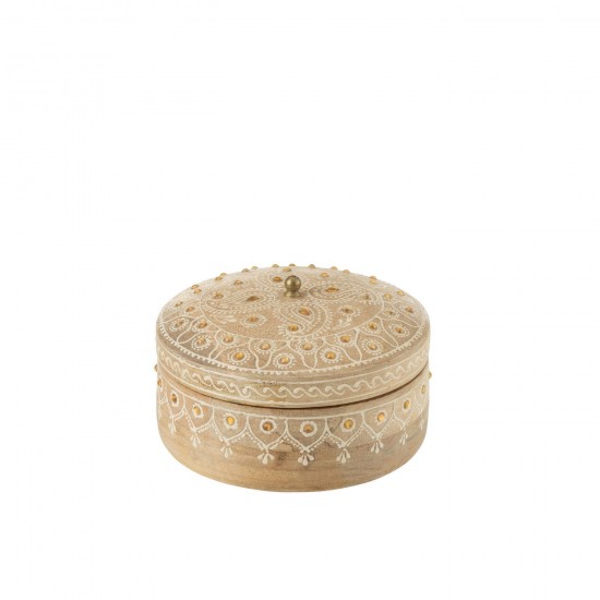 Jline Caja Tapa Perlas Redondas Madera De Mango Natural Blanco Pequeño.