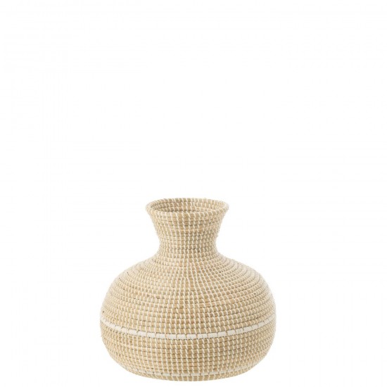 J Line Vaso Intrecciato Giunco Di Mare Plastica Naturale Bianco Jarron Tejido Junco De Mar Plas Natural Blanco.