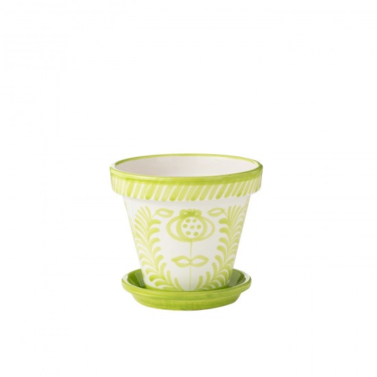 Jline Flowerpot Plate Granada Handmade Painted Ceramic Green Large.