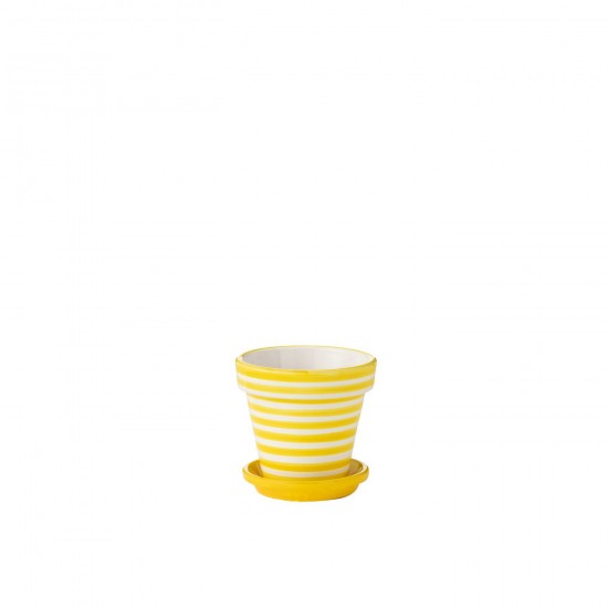 Jline Flowerpot Plate Granada Stripes Handmade Painted Ceramic Yellow Small.