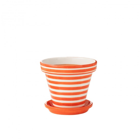 Jline Flowerpot Plate Granada Stripes Handmade Painted Ceramic Naranja Large.