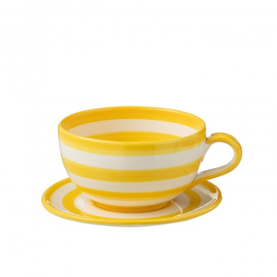 Jline Cup Plate Granada Stripes Ceramic White Yellow.