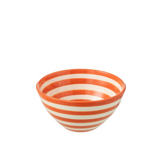 Jline Bowl Granada Stripes High Ceramic White Orange Medium.