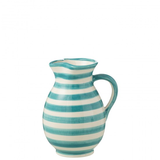 J Line Pitcher Granada Stripes Ceramic White Aqua Medium Pitcher Granada Stripes Ceramic White Aqua Medium.
