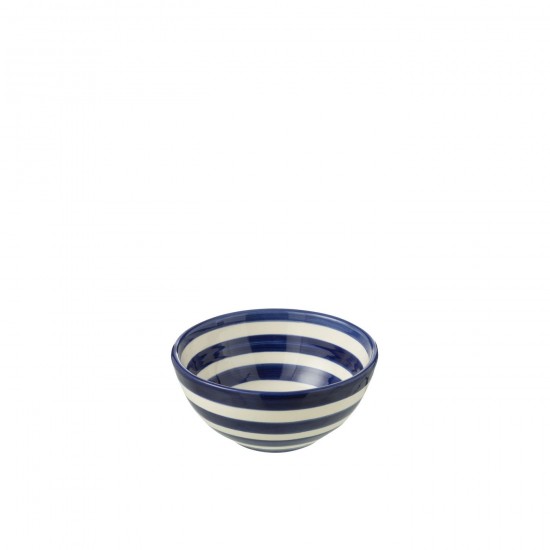 Jline Bowl Granada Stripes High Ceramic White Cobalto Blue Small.
