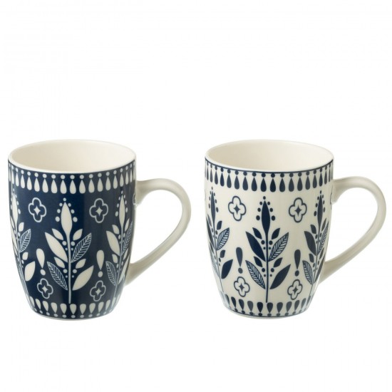 Jline Caja 2 Tazas Mug Hojas Ceramica Azul Oscuro.