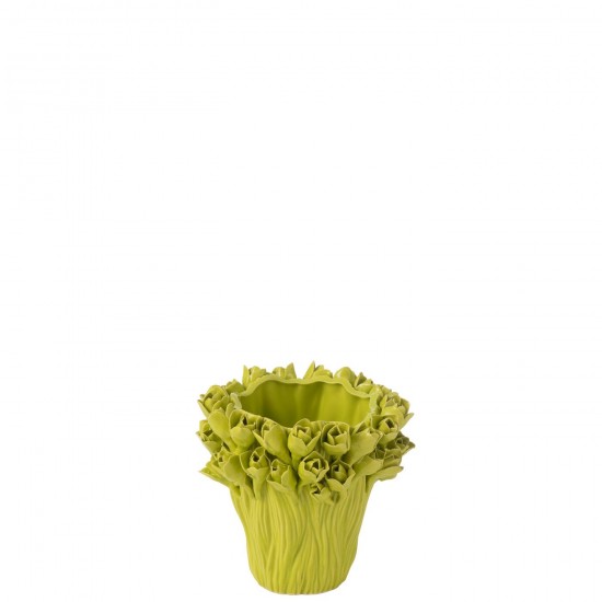 J Line Vaso Ambrosia Ceramica Verde Small Jarron Ambrosia Verde Ceramica Pequeño.