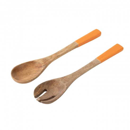 J Line Set 2 Mestoli Per Insalata Legno Di Mango Arancione Naturale Set De 2 Ensaladeras Madera De Mango Naranja Natural.
