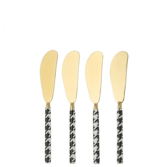 Jline Caja De 4 Cubiertos Pied De Poule Acero Inoxidable Dorado.