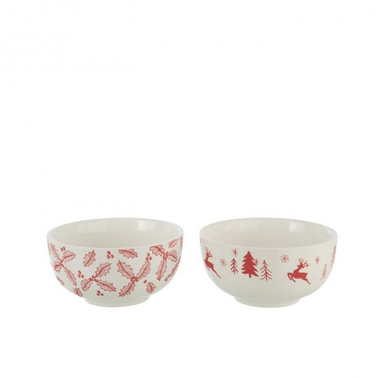 Jline Cuenco Dolomita Blanco Rojo Navidad Surtido De 2.