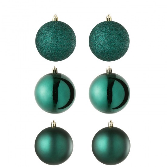 Jline Caja De 6 Adorno Navideño Plástico Verde Oscuro.