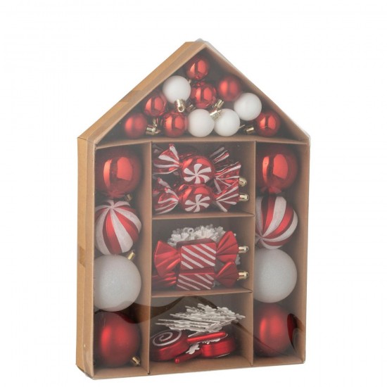 J Line Scatola Di 59 Pallina Di Natale Plastica Rosso Natale Bianco Caja De 59 Adorno Navideño Plástico Rojo Navidad Blanco.