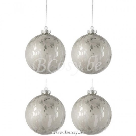 J Line Jline Scatola 4 Palle Di Natale Vetro Lucido Opaco Antico Argento Large Caja De 4 Bola De Adorno Cristal Brillante Opaco Antiguo Plata Large
