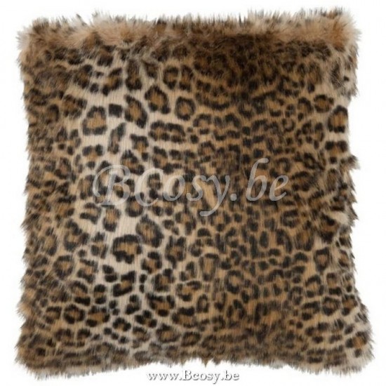 coussins Jolipa Jline Coussin Imitation Fourrure Leopard Noir Marron