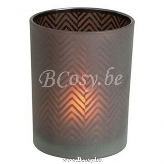 J Line Jline Portacandele Spinato Vetro Marrone Small Fotosforo Chevron Vidrio Marron Small