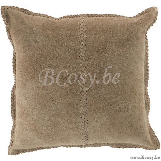 J Line 98257 Kussen Stiksel Vierkant Leer Beige 45x45 sierkussens sierkussentjes