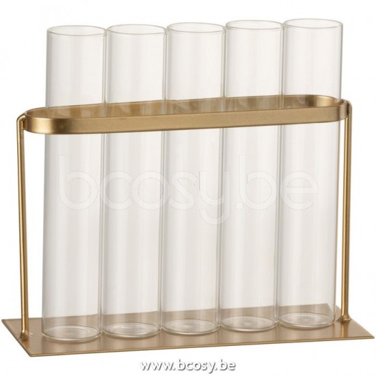 J Line 10581 Vaasje 5 Tubes Metaal Glas Goud L17xB7xH11 bloemvaas bloemenvaas siervaas bloemvazen bloemenvazen siervazen