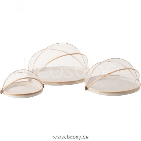 J Line Jline Set Van 3 Plateaus Met Vliegenbescherming Bamboe Wit
