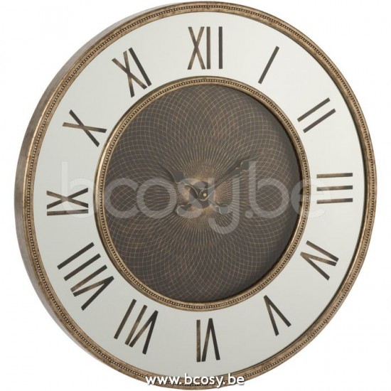 J Line 12105 Klok Romeinse Cijfers Spiegel Mdf Antiek Goud Large L80xB5xH80 klokken wandklokken muurklokken