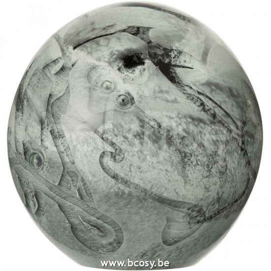 J Line 13952 Presse Papier Mix Strepen Glas Wit Grijs Large L12xB12xH12 papierklemmen