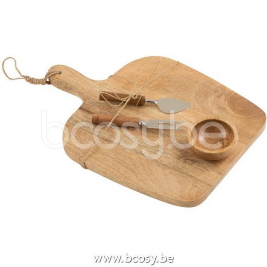 J Line Jline Jolipa 15830 Kaasplank Mes Kom Mango Hout Naturel Wit