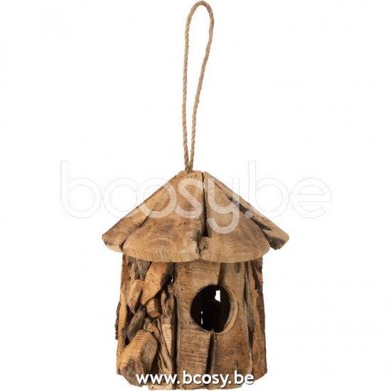 Jline Bird House Round Wood Brown