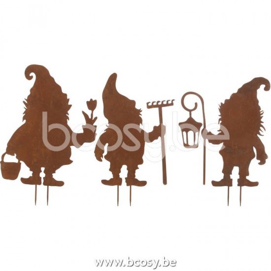 Jline Decoration Garden Gnome Iron Rust Large Assortment Of 3