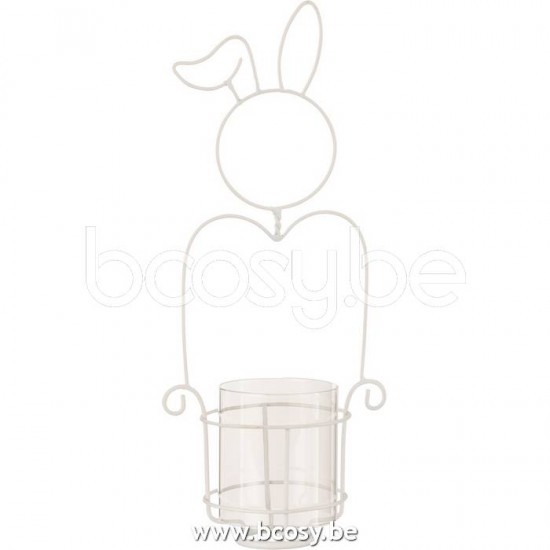 Jline Candleholder Rabbit Metal Glass White Small