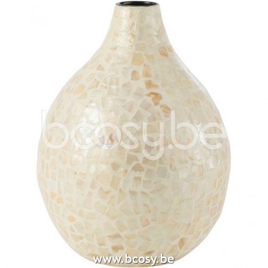 J Line 21135 Vaas Nuye Druppel Schelpen Bamboe Ivoor L25xB25xH33 cm bloemvaas bloemenvaas siervaas bloemvazen bloemenvazen siervazen