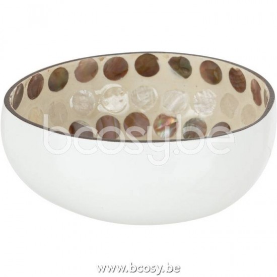 J Line 21154 Halve Kokosnoot Bol Nuye Noot Verf Bruin Wit L14xB14xH6 cm kommen kommetjes