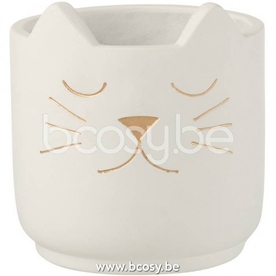 Jline Maceta Gato Cemento Blanco Oro Small