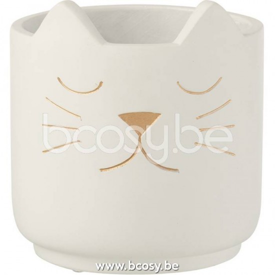 Jline Maceta Gato Cemento Blanco Oro Medium