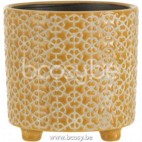 J Line 22976 Bloempot Bloem Keramiek Oker Medium L14xB14xH14 cm bloempotten bloemvaas bloemvazen bloemenvaas bloemenvazen siervaas siervazen bloempotjes