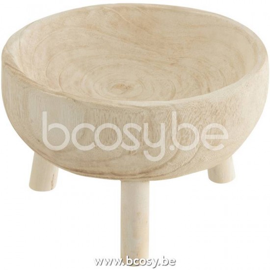 J Line 23919 Schaal Op Tripod Paulownia Hout Wit L28xB28xH18 cm kommen schalen schaal