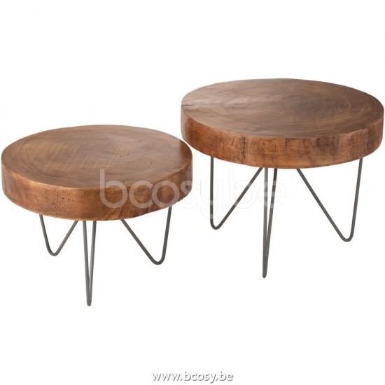 J Line Jline Jolipa 25737 Set Van 2 Bijzettafels Paulownia Bruin